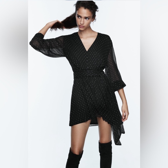 ZARA beautiful shimmering V neck, elastic waisted Chiffon Mini dress🔥🔥🔥 - Picture 4 of 9